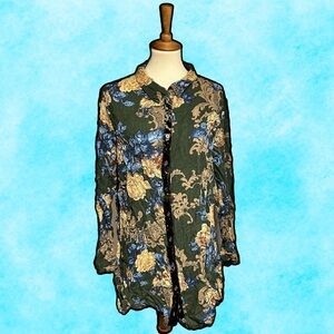 🌈 Lovely Green Floral Velvet Button Shirt